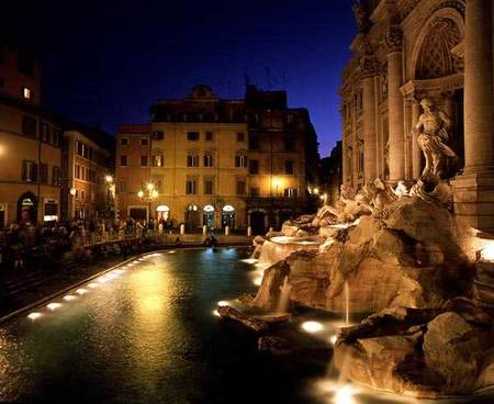 View of the Trevi Fountain at night van Nicola Salvi