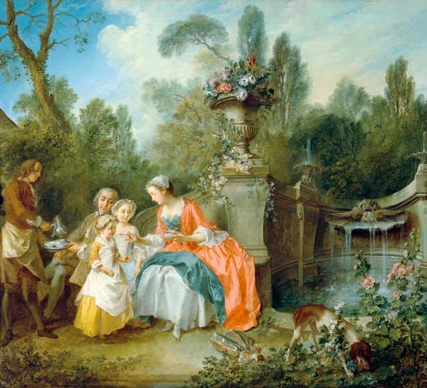Eine Dame im Garten, die mit einigen Kindern Kaffee trinkt van Nicolas Lancret