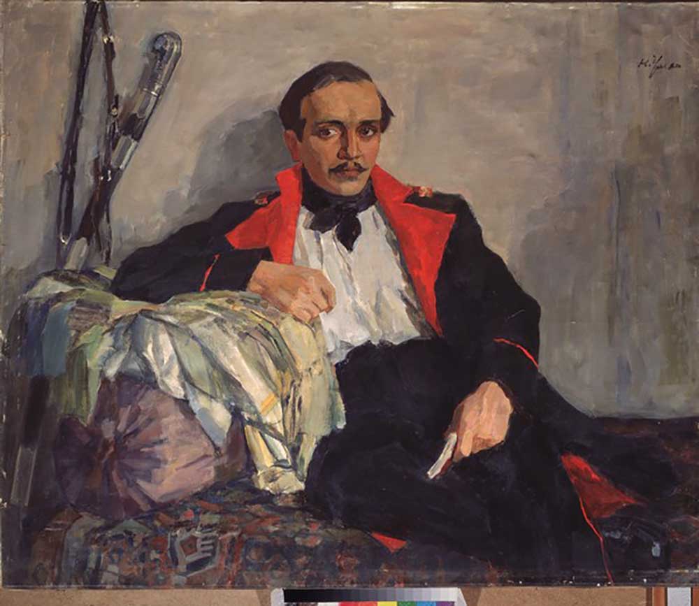 Portrait of the poet Mikhail Yuryevich Lermontov (1814-1841) van Nikolai Pavlovich Ulyanov