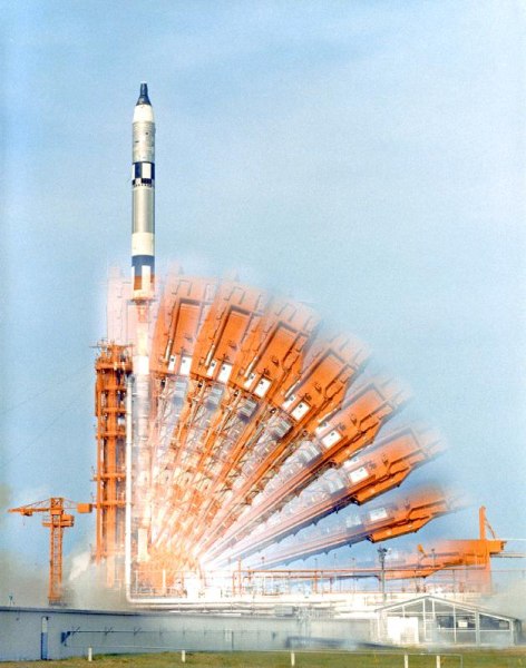 18/07/66 A time-exposure photograph shows the configuration of Pad 19 up until the launch of Gemini  van 