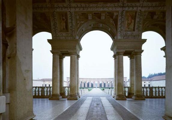 The Loggia di Davide (or D'Onore) designed by Giulio Romano (1499-1546), 1524-34, looking through to van 