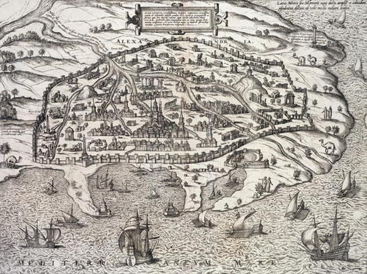 Town map of Alexandria in Egypt, c.1625 (engraving) van 