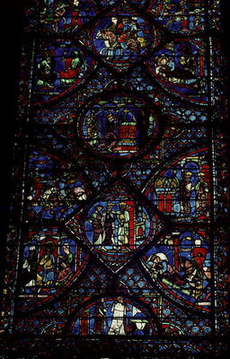 Scenes from the Life of Charlemagne (747-814) from the ambulatory, c.1215-35 (stained glass) (see al van 