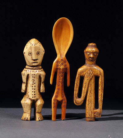 A Lega Bone Figure, A Lega Ivory Spoon And  A Pende Bone Whistle van 