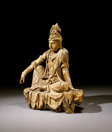 A Rare Painted Wood Figure Of Guanyin van 
