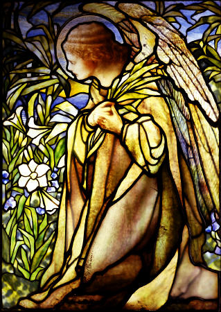 A Stained Glass Window Of An Angel By Tiffany Studios van 