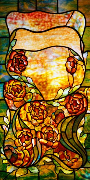 A Leaded Favrile Glass ''Peony'' Window Screen By Tiffany Studios van 