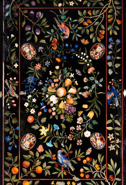 A Florentine Pietra Dura Table Top Inlaid With Various Marbles And Lapis Lazuli Centred By A Display van 