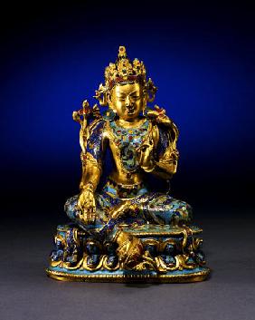 A Fine Very Rare Gilt-Bronze And Cloisonne Enamel Figure Of Syamatara