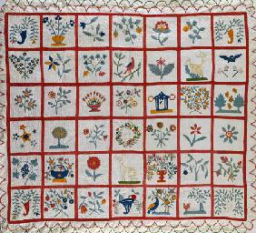 Appliqued Cotton Quilt Coverlet