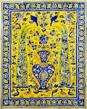 A Qajar Cuerda Seca Tile Panel