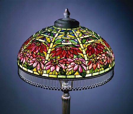 Detail From A Poinsettia Leaded Glass And Bronze Floor Lamp By Tiffany Studios van 
