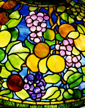 Detail From The Shade Of An Important ''Fruit'' Leaded Glass And Bronze Table Lamp van 