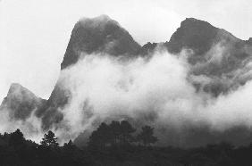 High snow free mountains, Eastern Nepal (b/w photo) 