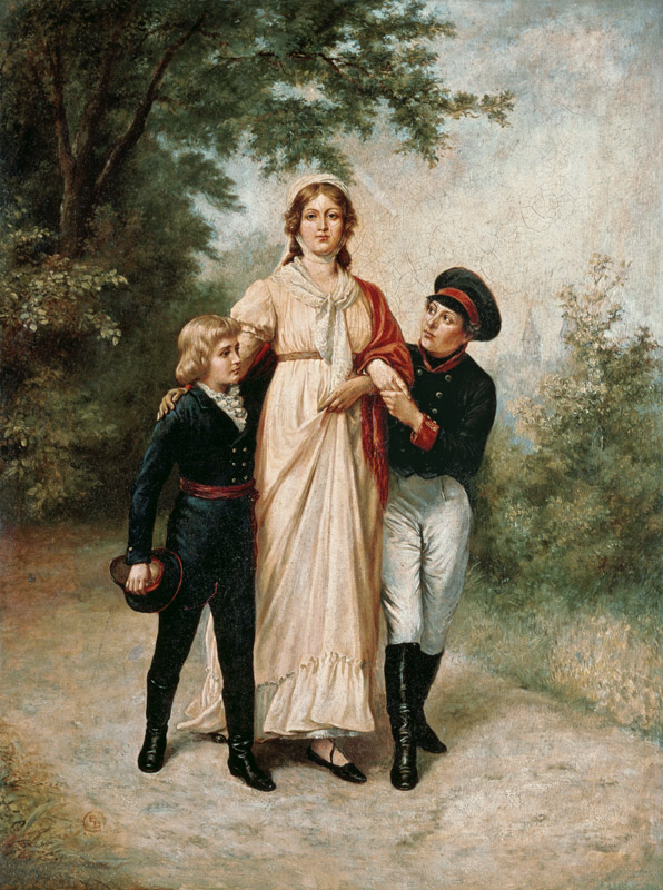 Luise van Pruisen met 2 zonen in het park van 