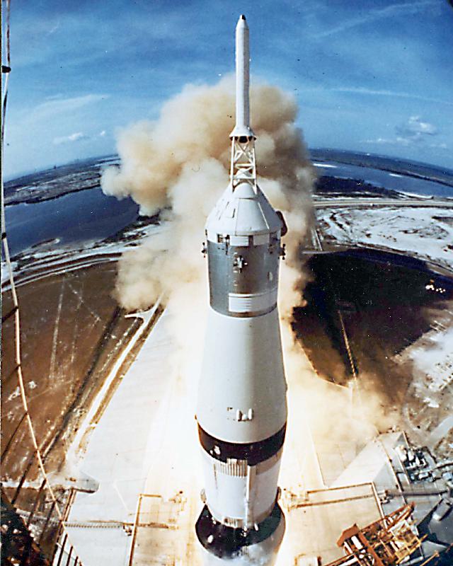 Lift off of Apollo 11 mission, with Neil Armstrong, Michael Collins, Edwin Buzz Aldrin in Kennedy Sp van 