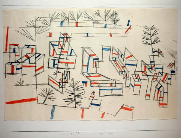 Square with stalls, 1927 (no 212) (chalk on paper on cardboard)  van 