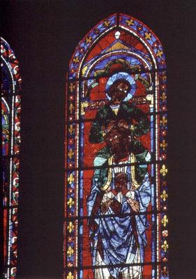 St. John the Evangelist riding the shoulders of Ezekiel, lancet window in the south transcept, c.121 van 