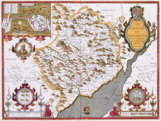 The Countye of Monmouth, engraved by Jodocus Hondius (1563-1612) from John Speed's 'Theatre of the E van 