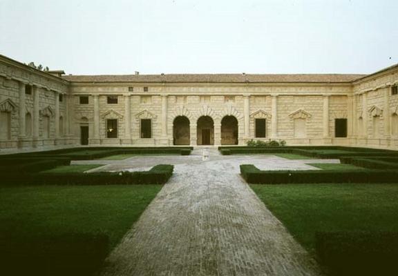 The northern facade of the Cortile d'Onore including the Loggia delle Muse, designed by Giulio Roman van 