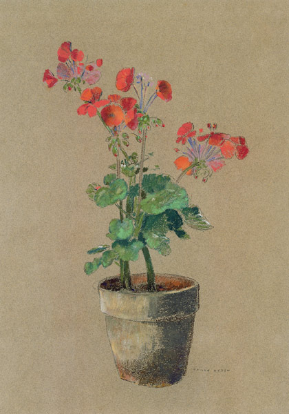 Geraniums in a pot (pastel) van Odilon Redon