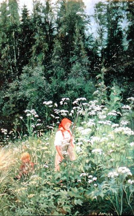 Girl among the wild flowers van Olga Antonova Lagoda-Shishkina