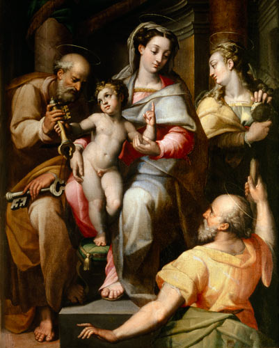 Holy Family with St. Peter and St. Mary Magdalene van Orazio Samacchini