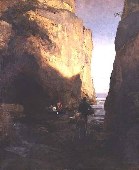 Entering the Grotto van Oswald Achenbach