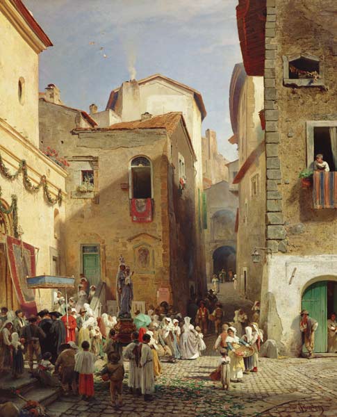 Festival of Our Lady at Gennazzano, Italy van Oswald Achenbach