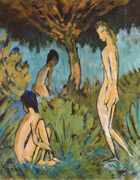 Drei badende Mädchen van Otto Mueller