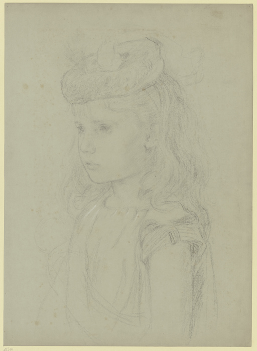 Brustbild eines Mädchens mit Hut, nach links van Otto Scholderer