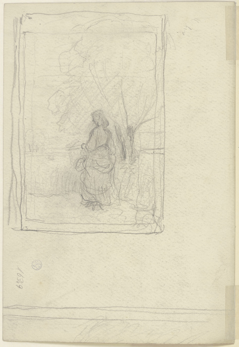 Frau, an einem Baum stehend van Otto Scholderer