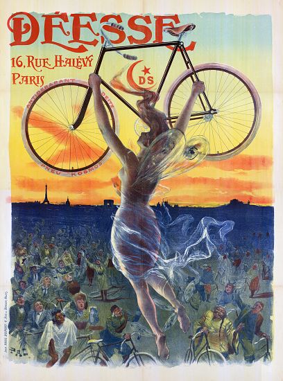 Vintage French Poster of a Goddess with a Bicycle van Pal