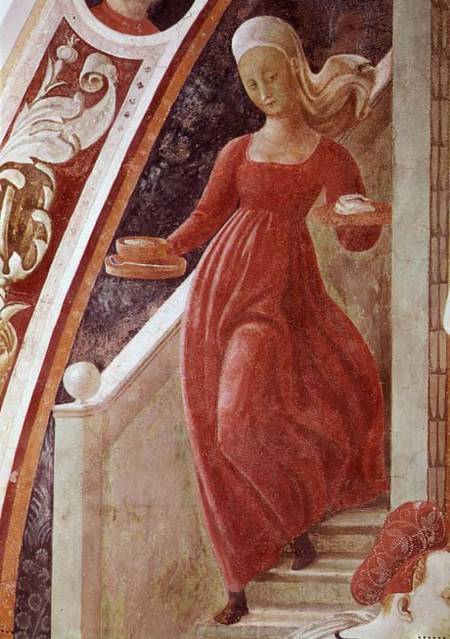 The Birth of the Virgin, detail of a maid servant descending a staircase, from the fresco cycle of T van Paolo Uccello