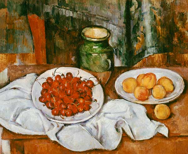 Stillleben mit Kirschen und Pfirsichen van Paul Cézanne