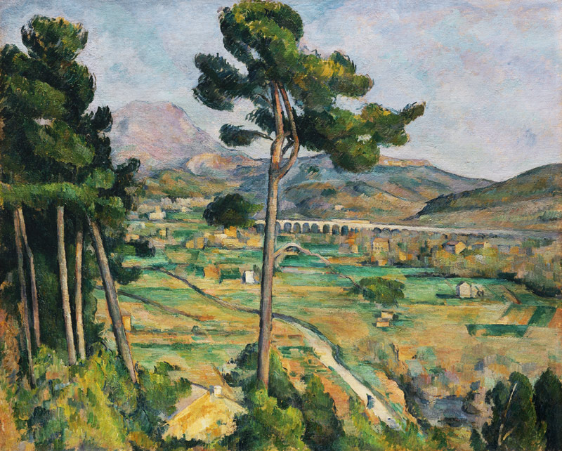 Landschaft mit Viadukt - Mont Sainte-Victoire van Paul Cézanne