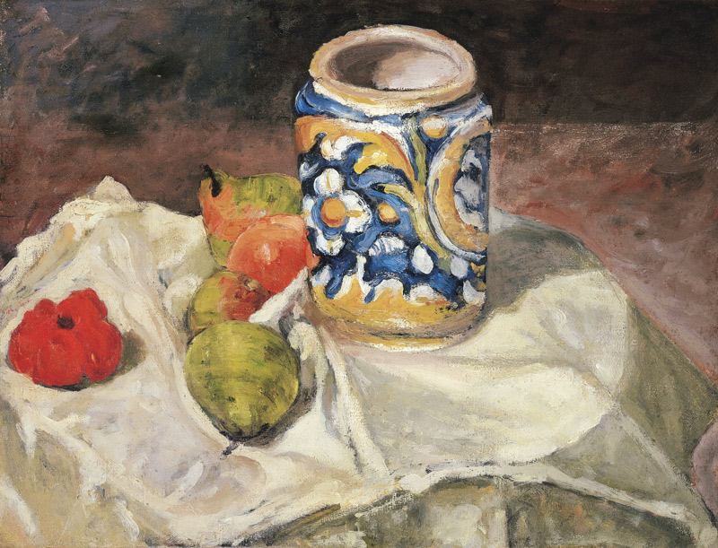 Still life with Italian earthenware jar van Paul Cézanne