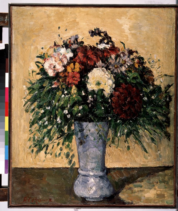 Flowers in a Blue Vase van Paul Cézanne