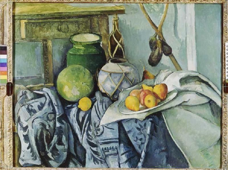 Stillleben mit Ingwertopf und Auberginen van Paul Cézanne