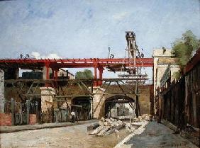 Workers Raising the Ring Road Railway Tracks on the Bridge of the Rue de la Voute, Paris