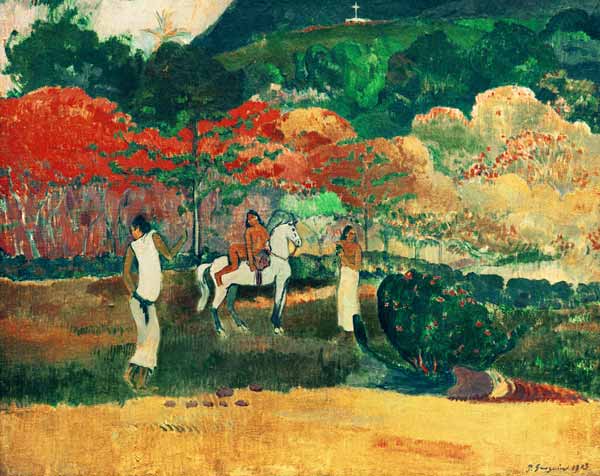 Frauen mit weißem Pferd van Paul Gauguin