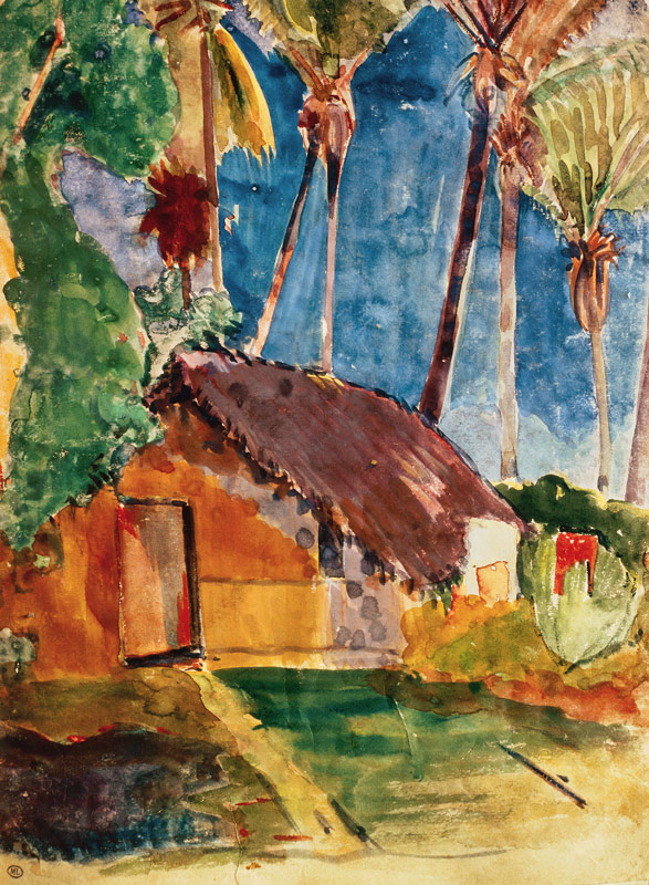 Strohutje onder de palmen  (Illustration aus Noa Noa) van Paul Gauguin