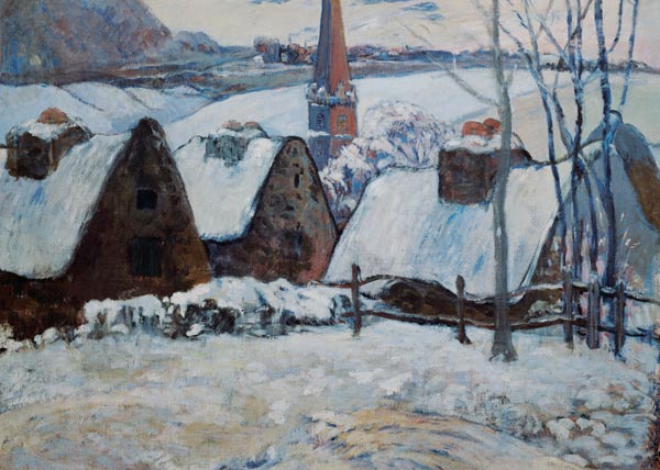 Bretonisches Dorf im Schnee van Paul Gauguin