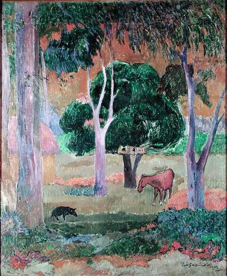 Dominican Landscape or, Landscape with a Pig and Horse van Paul Gauguin