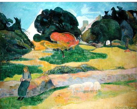 Girl Herding Pigs van Paul Gauguin