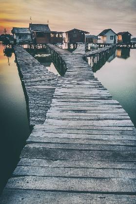 lake and roads and cottages