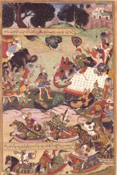 Battle between the forces of Persia and Turan, illustration from the 'Shahnama' (Book of Kings) van Persian School