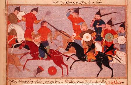 Ms Pers.113 f.49 Genghis Khan (c.1162-1227) in Battle van Persian School