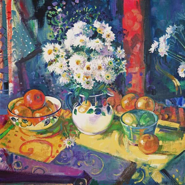Flowers and Fruit in a Green Bowl, 1997 (oil on canvas)  van Peter  Graham