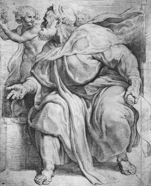 The Prophet Ezekiel, after Michangelo Buonarroti (pierre noire & red chalk on paper) van Peter Paul Rubens Peter Paul Rubens